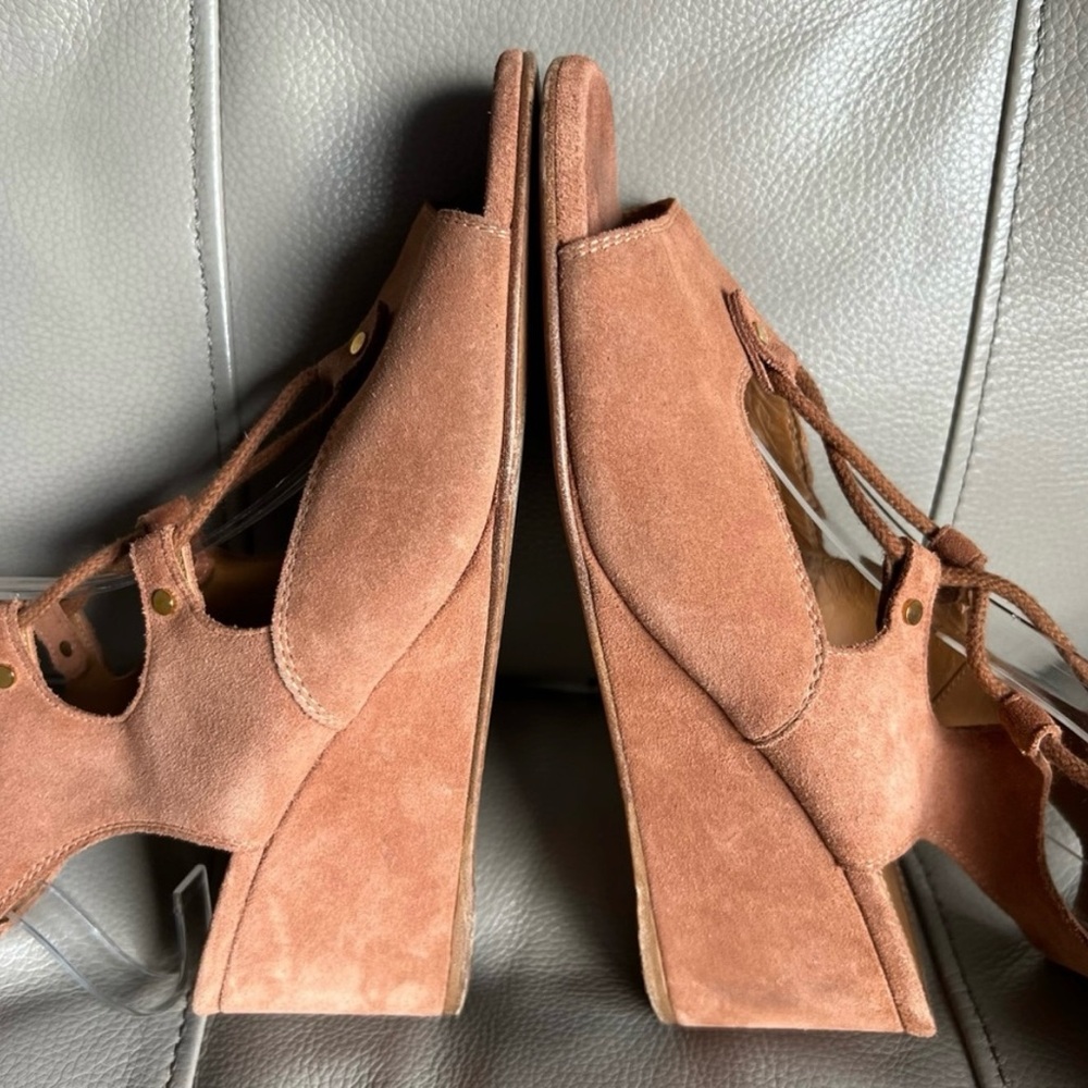 CHLOE Sandals Sz 40 US 10 Lace Up Italian Suede Gladiator Wedge Chillier Brown - Picture 10 of 14